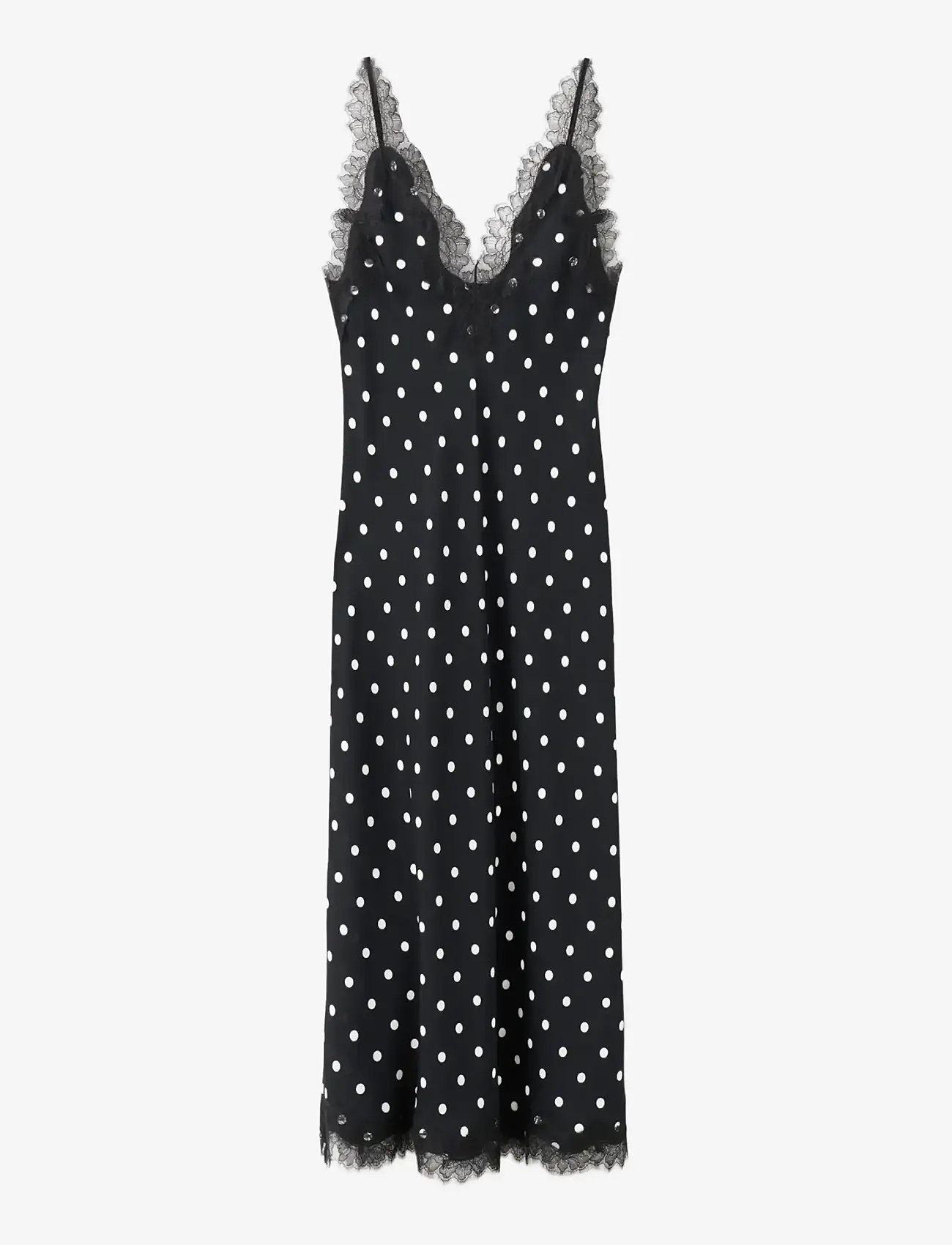 Mango - Polka dot dress with lace detail - slip dresses - black - 1