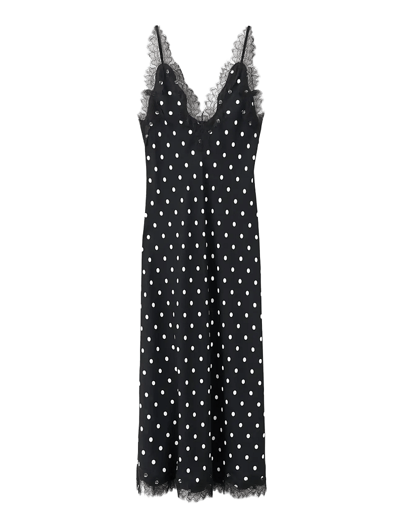 Mango - Polka dot dress with lace detail - slipklänningar - black - 1