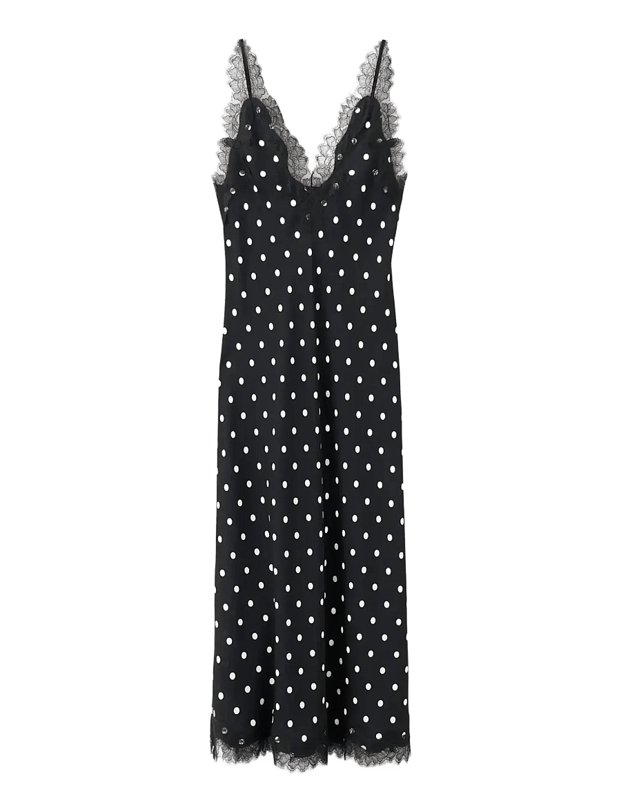 Mango - Polka dot dress with lace detail - slipklänningar - black - 1