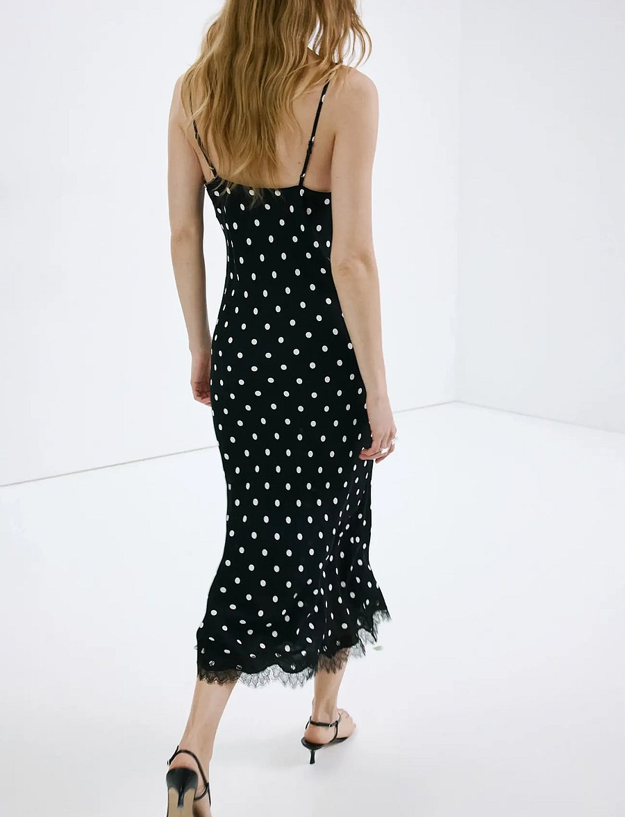 Mango - Polka dot dress with lace detail - slipklänningar - black - 2