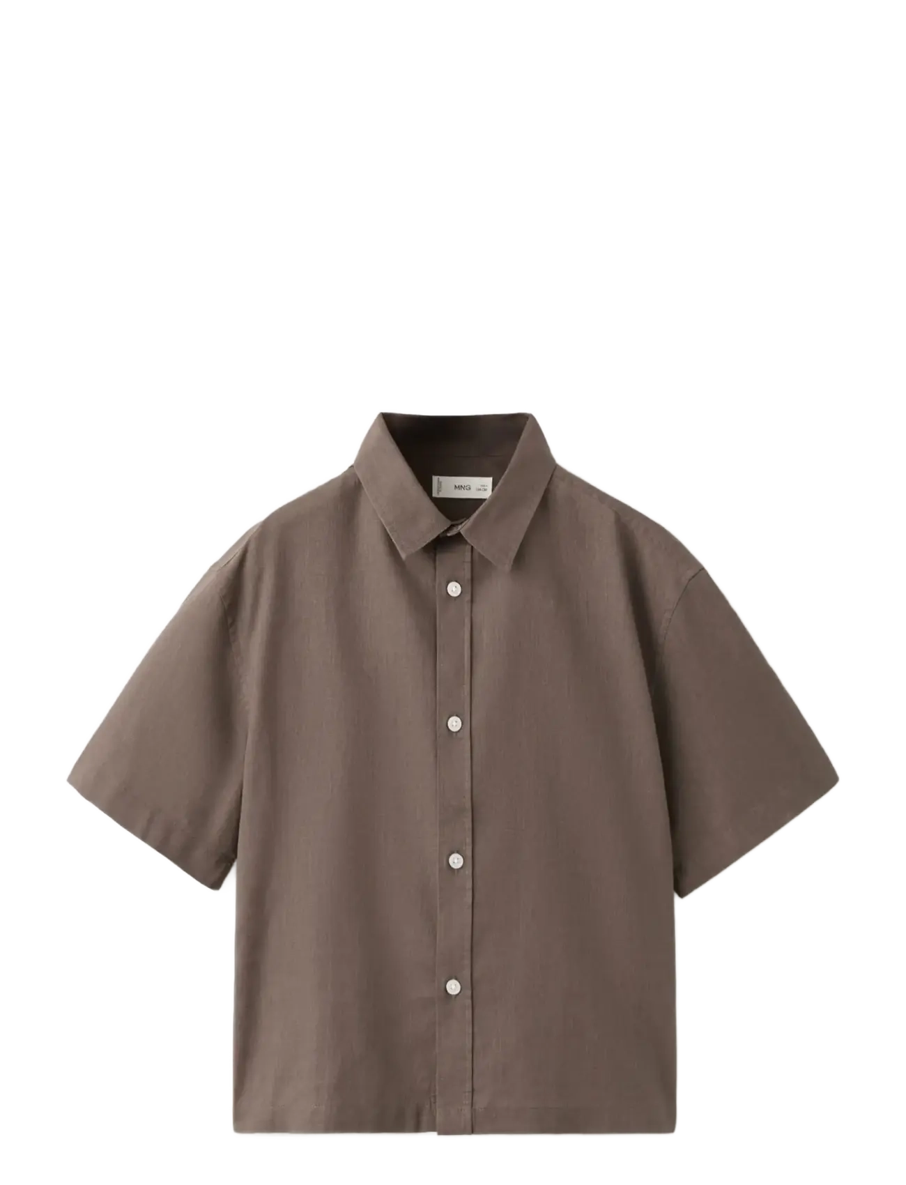 Mango Short Sleeve Linen-Blend Shirt, 134, Brown, Skjorter > Kortærmede Shirts, Børn