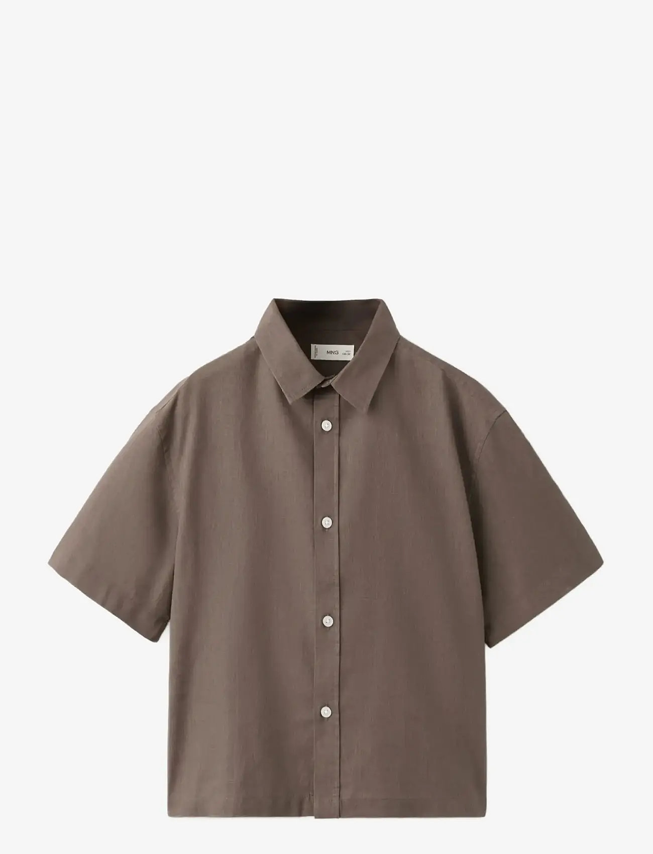 Mango - Short sleeve linen-blend shirt - kortärmade skjortor - brown - 0