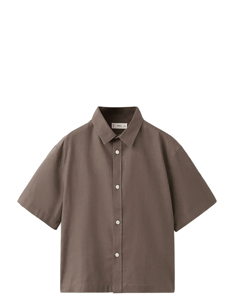 Mango - Short sleeve linen-blend shirt - kortärmade skjortor - brown - 0