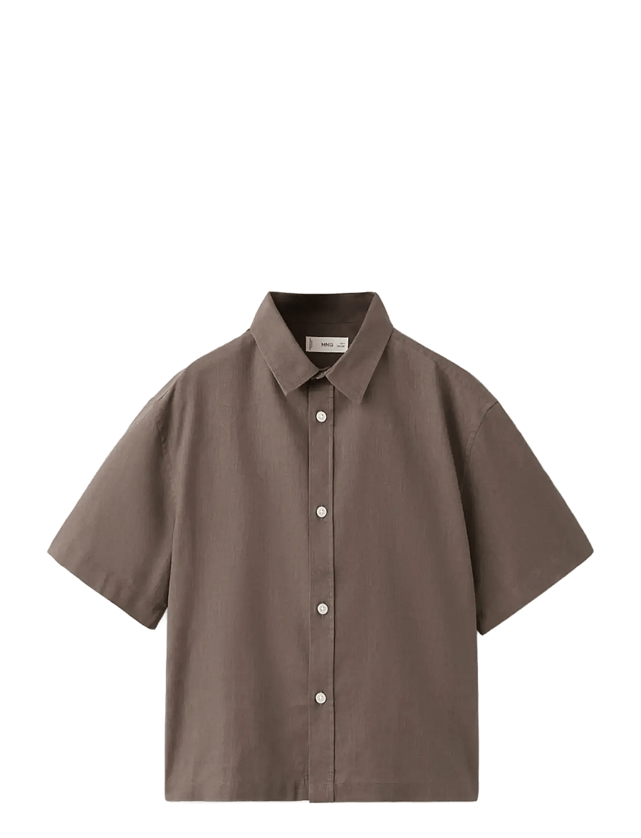 Mango - Short sleeve linen-blend shirt - kortärmade skjortor - brown - 0