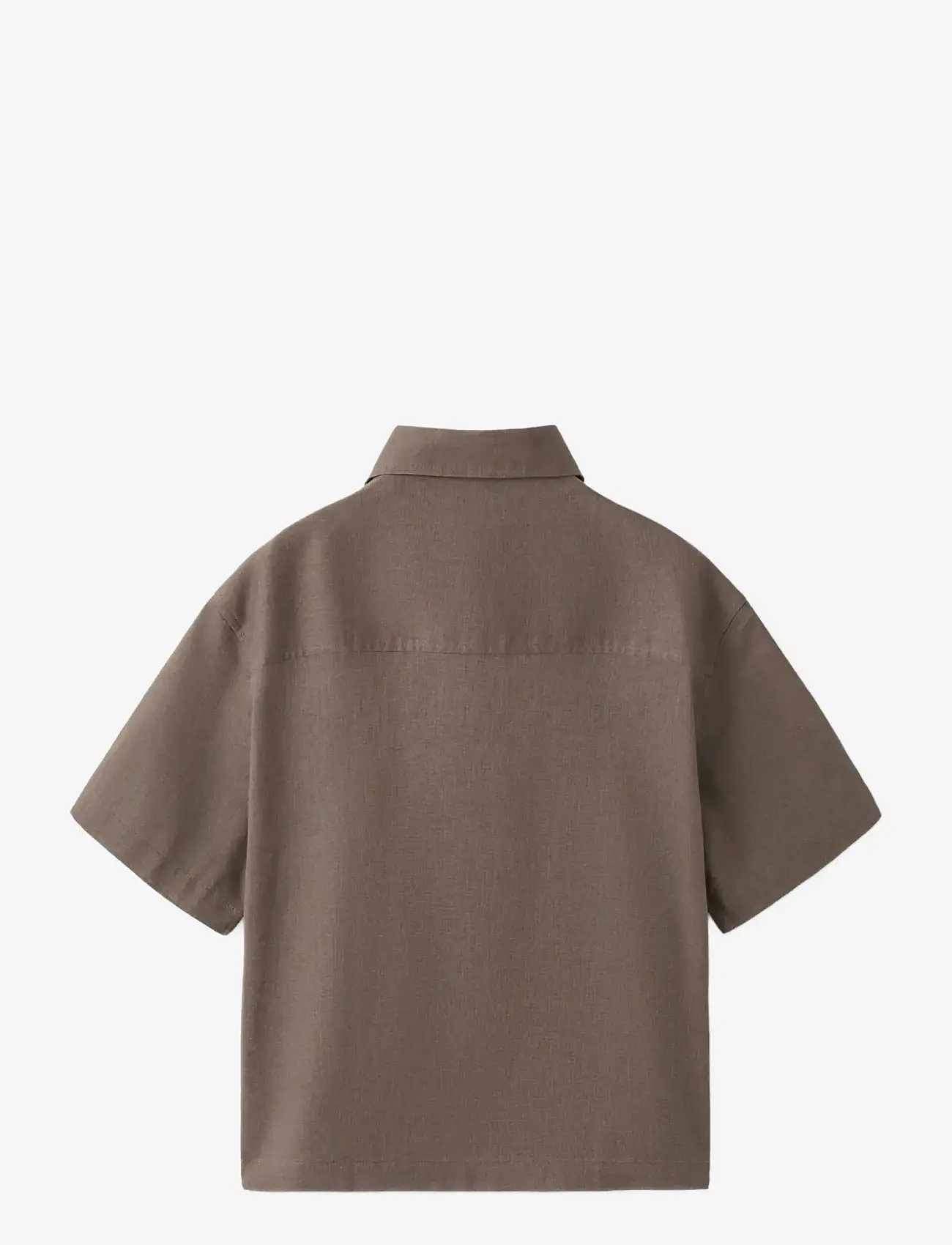 Mango - Short sleeve linen-blend shirt - kortärmade skjortor - brown - 1