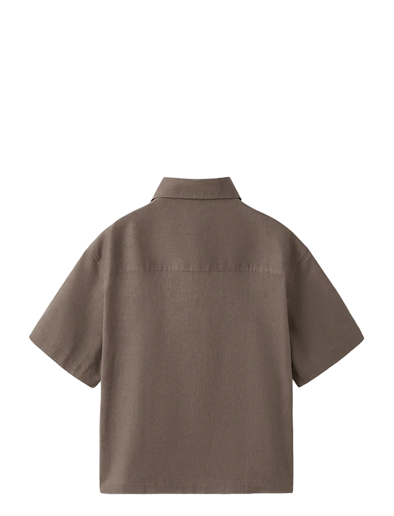 Mango - Short sleeve linen-blend shirt - kortärmade skjortor - brown - 1