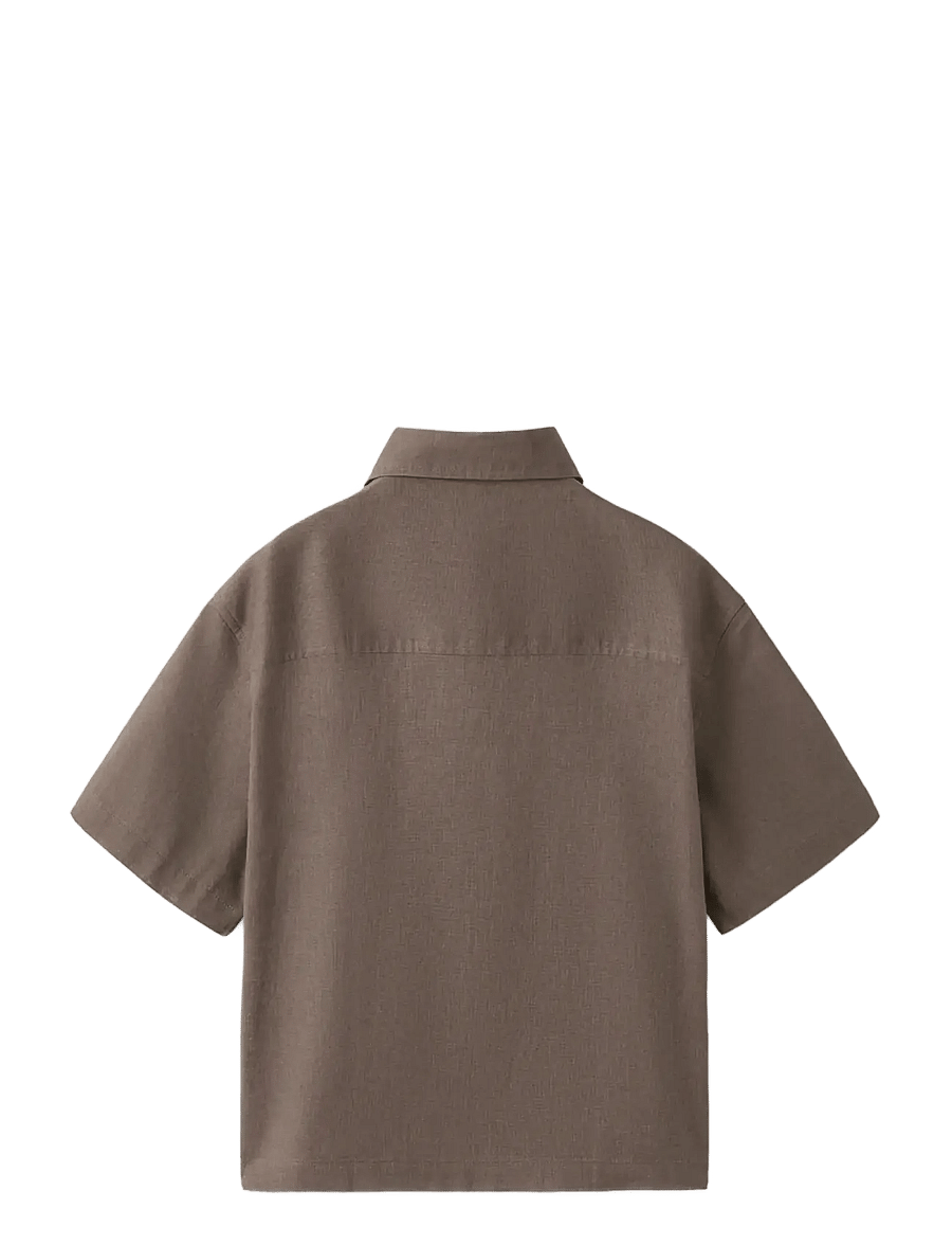 Mango - Short sleeve linen-blend shirt - kortärmade skjortor - brown - 1