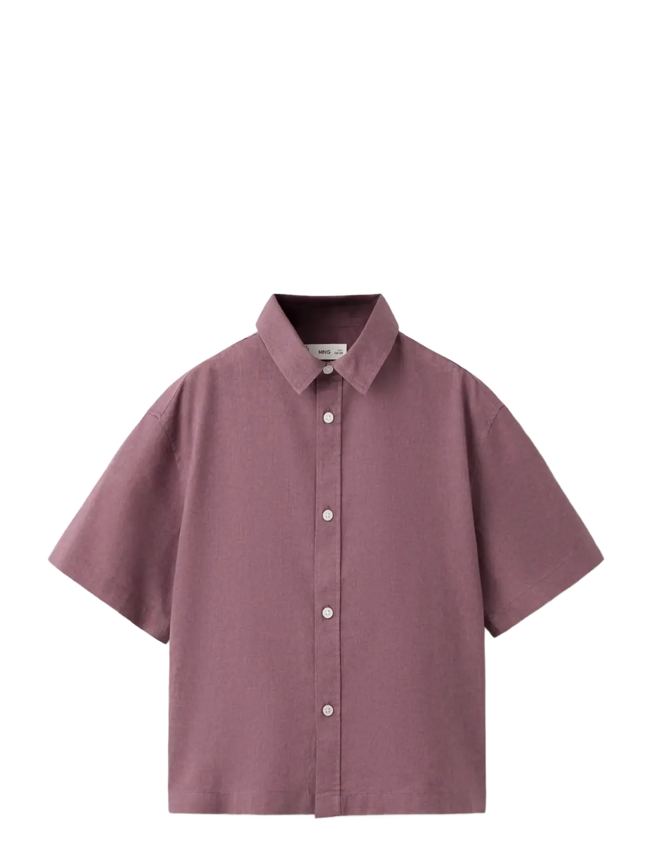Mango Short Sleeve Linen-Blend Shirt, 122, Purple, Skjorter > Kortærmede Shirts, Børn