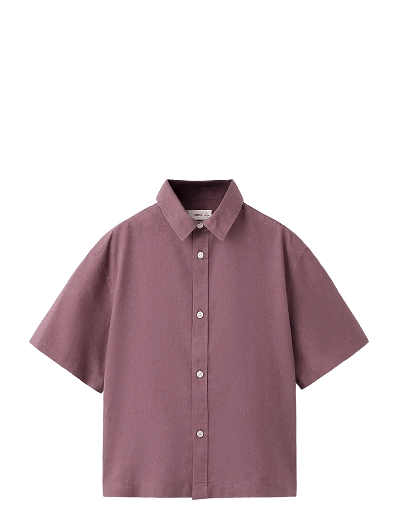 Mango - Short sleeve linen-blend shirt - kortærmede skjorter - purple - 0