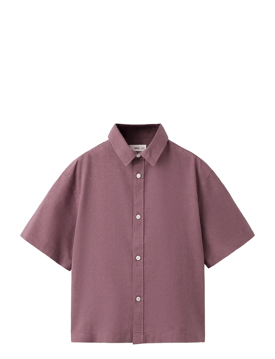 Mango - Short sleeve linen-blend shirt - kortærmede skjorter - purple - 0