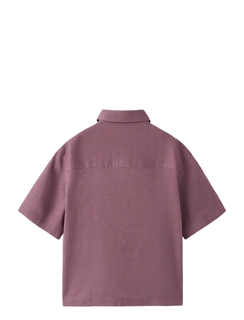 Mango - Short sleeve linen-blend shirt - kortærmede skjorter - purple - 1