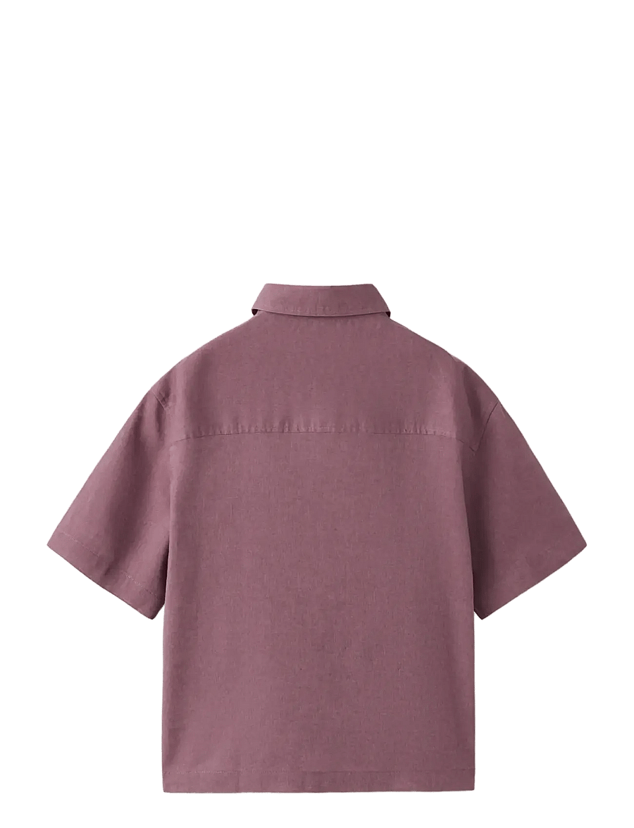 Mango - Short sleeve linen-blend shirt - kortærmede skjorter - purple - 1