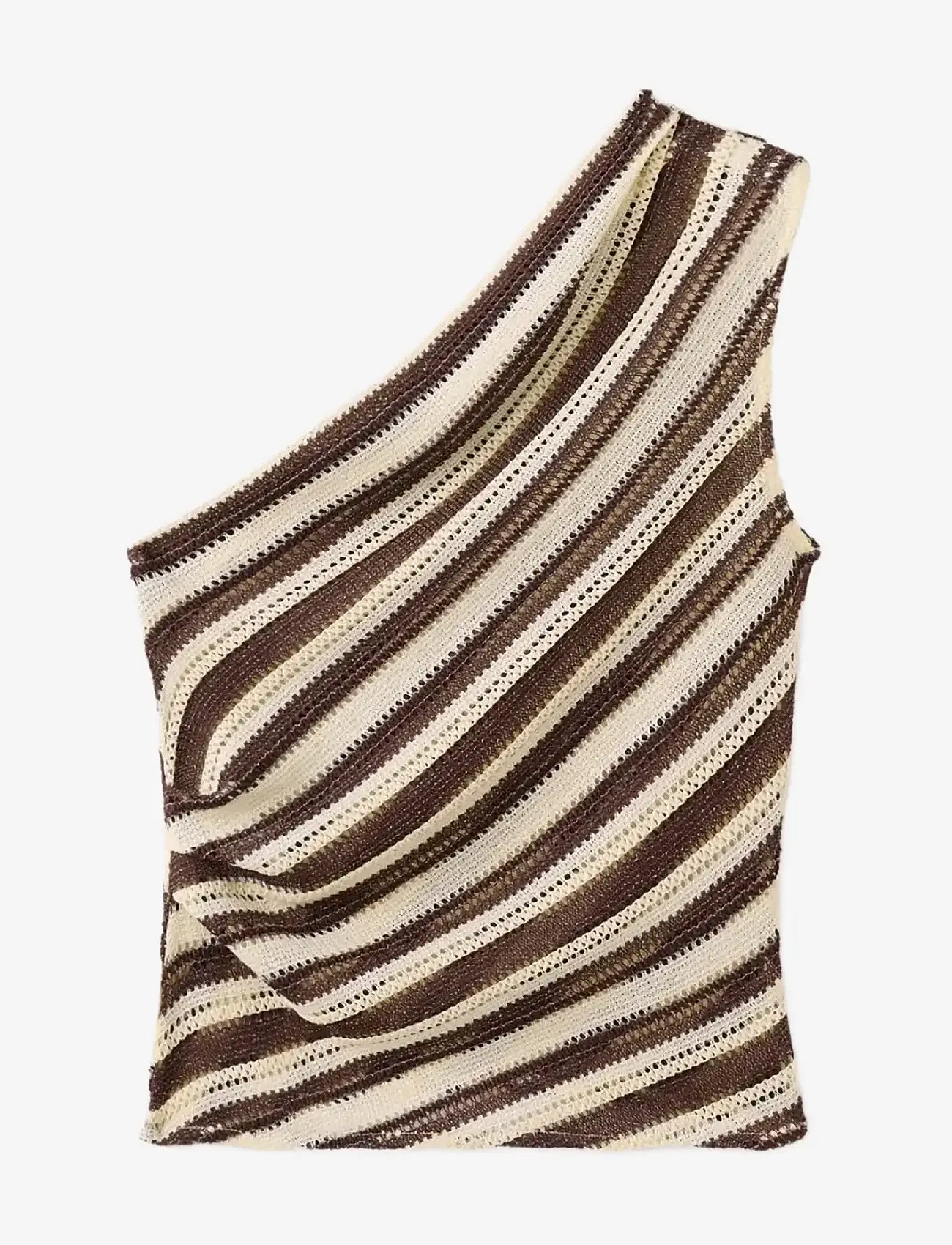 Mango - Striped asymmetrical top - crop tops - brown - 1