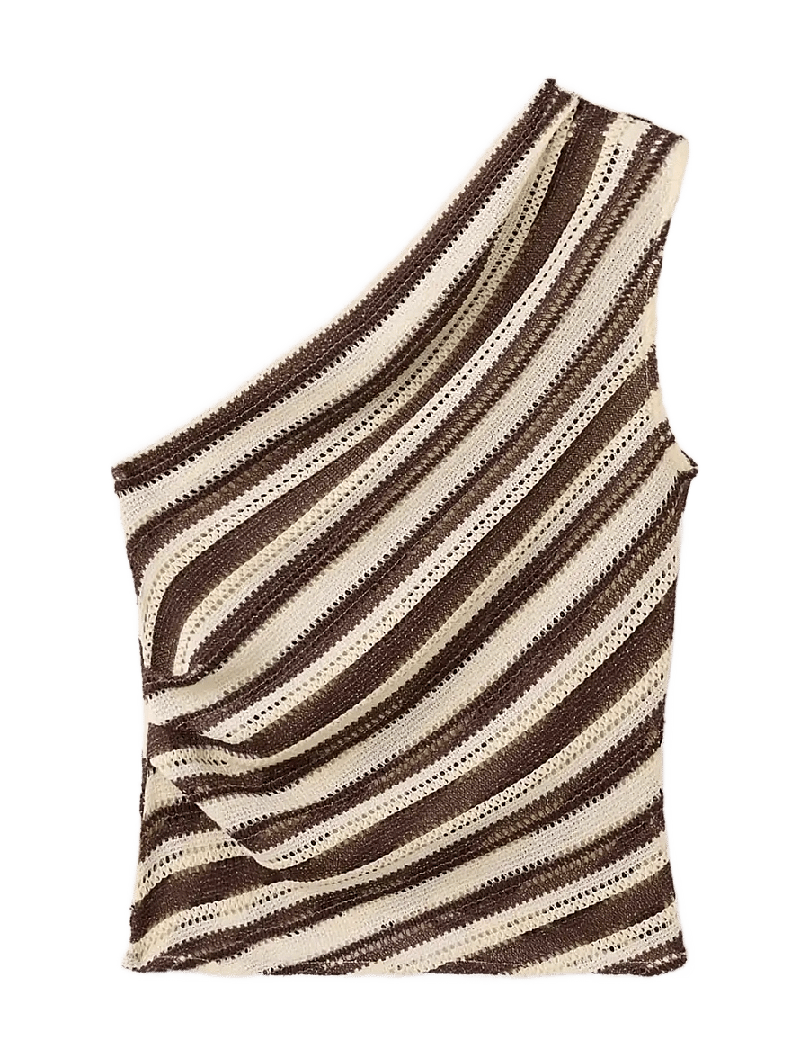 Mango - Striped asymmetrical top - crop tops - brown - 1