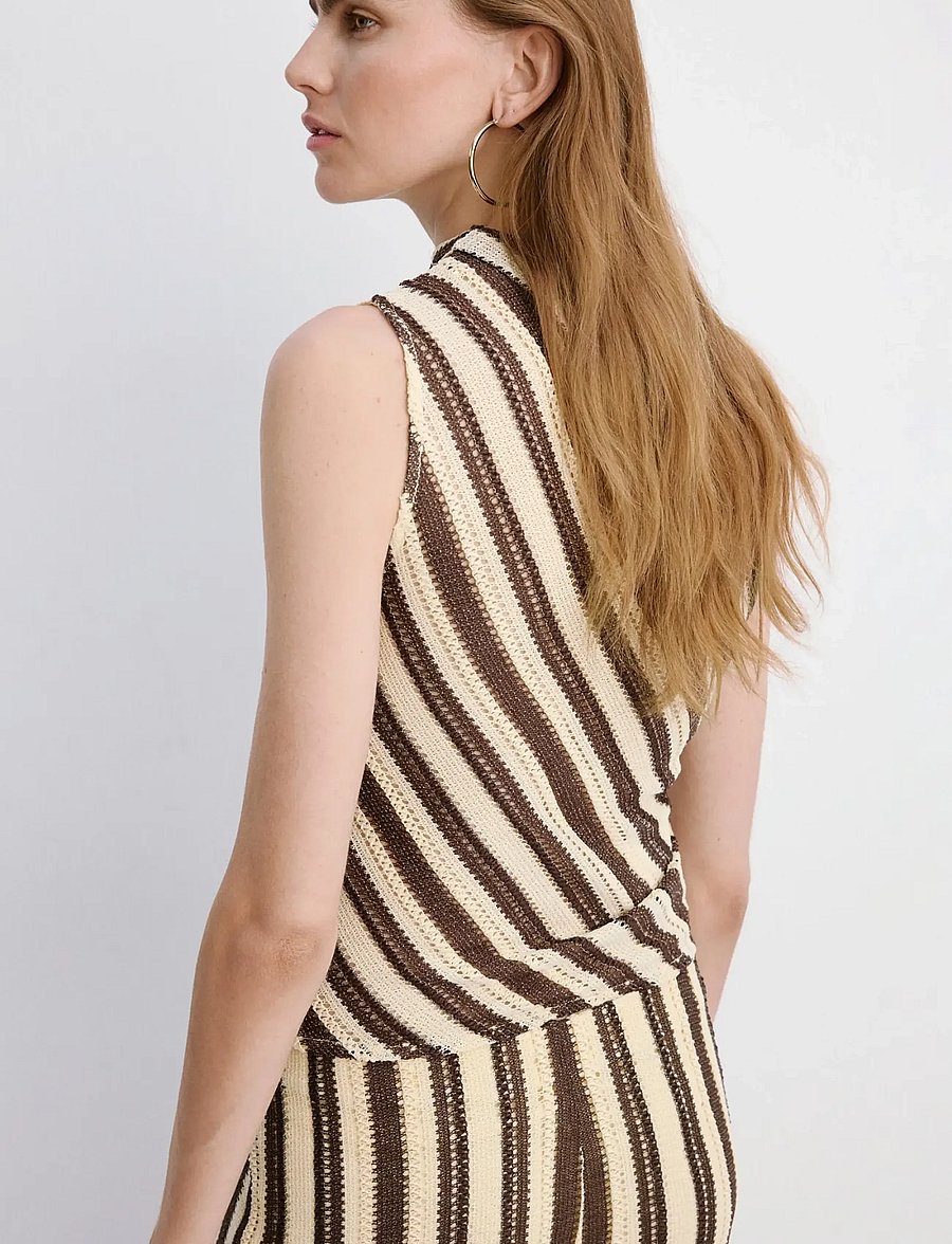 Mango - Striped asymmetrical top - crop tops - brown - 2