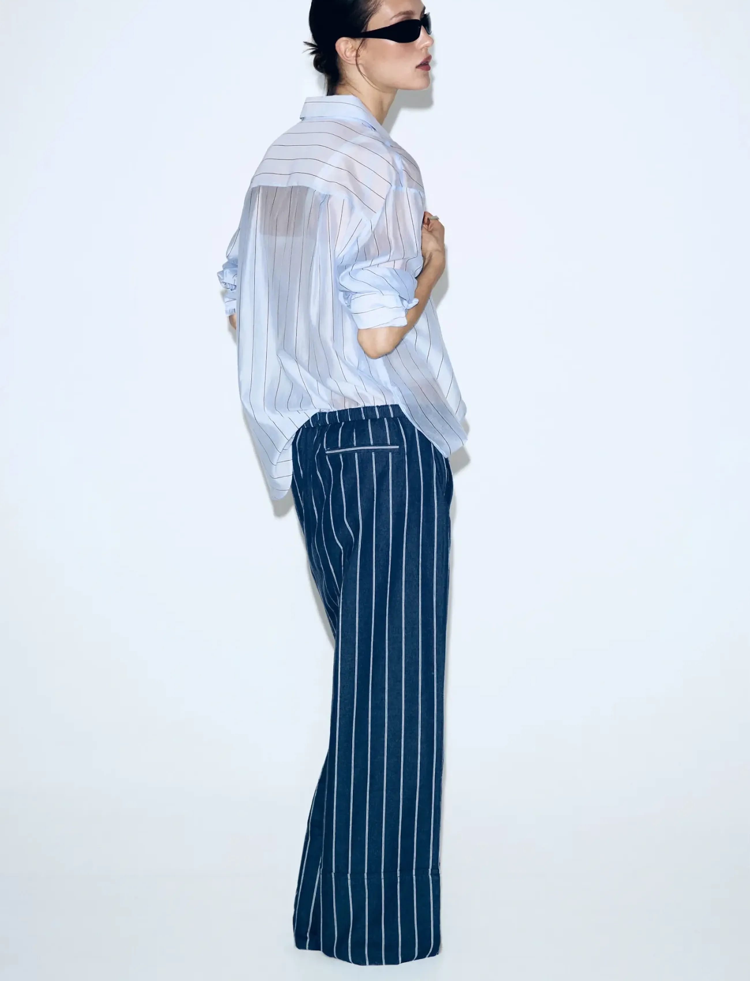 Mango Turn-Up Hem Striped Trousers, Kvinder, Stribede Bukser Med Opslag, Navy, Str: M