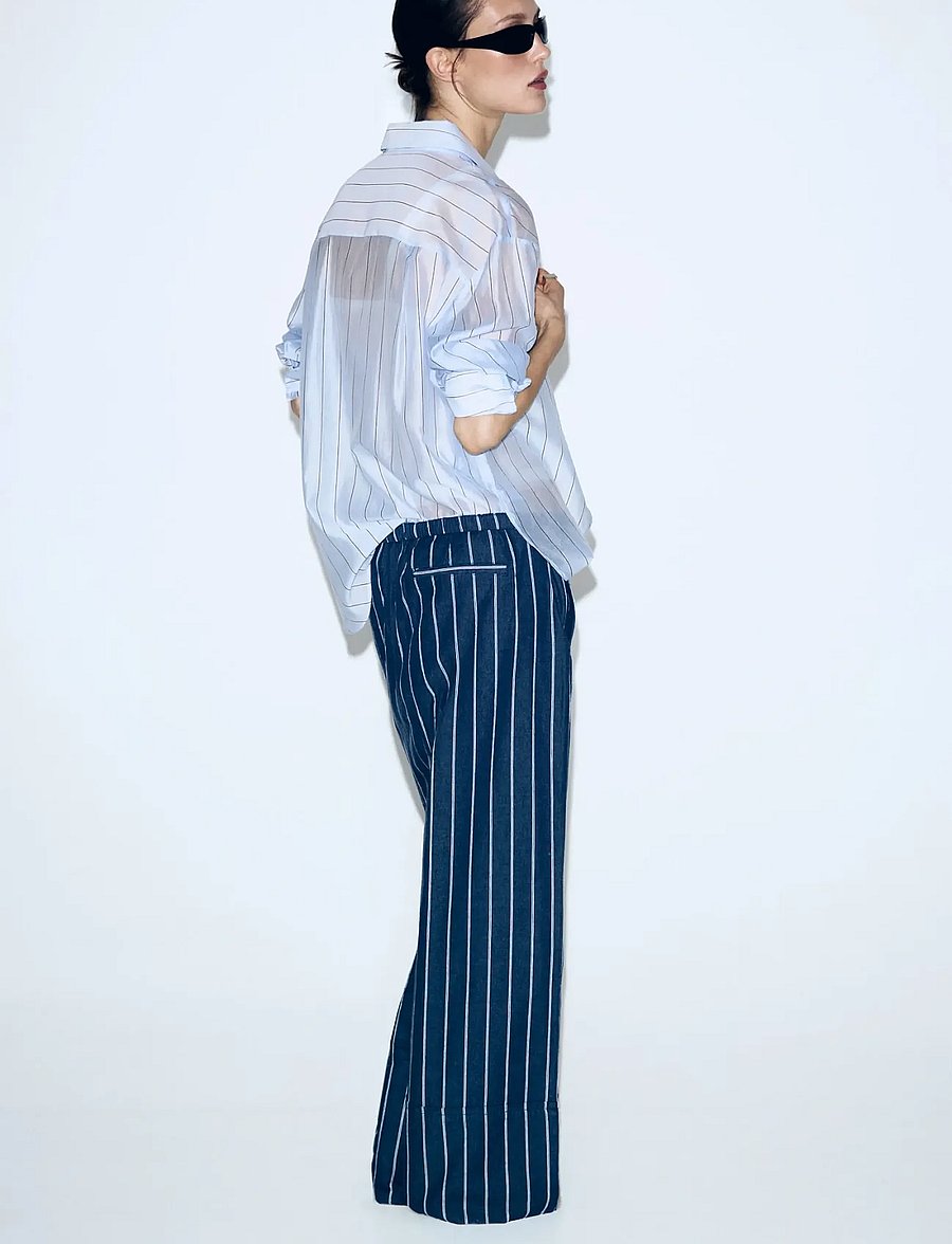 Mango - Turn-up hem striped trousers - hose mit geradem bein - open blue - 0