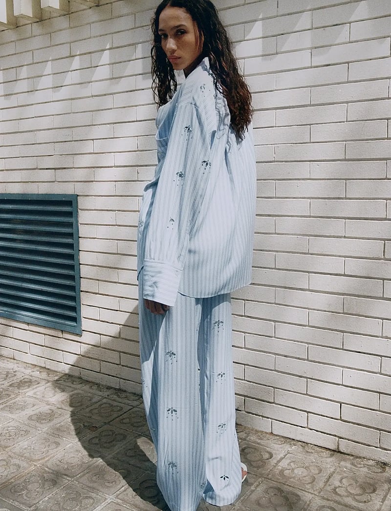 Mango - Striped trousers with bead detailing - bukser med lige ben - lt-pastel blue - 2