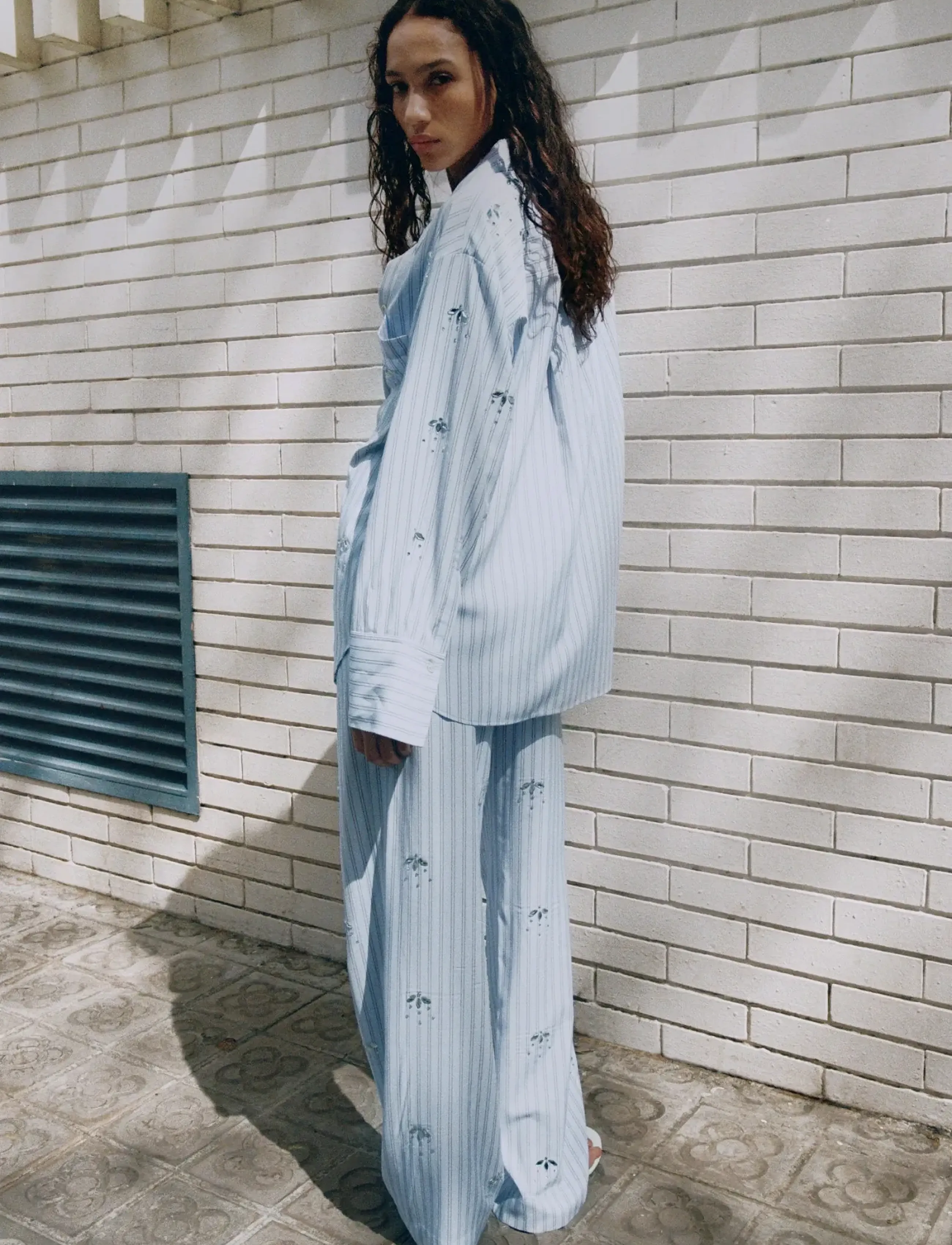 Mango - Striped trousers with bead detailing - bukser med lige ben - lt-pastel blue - 2
