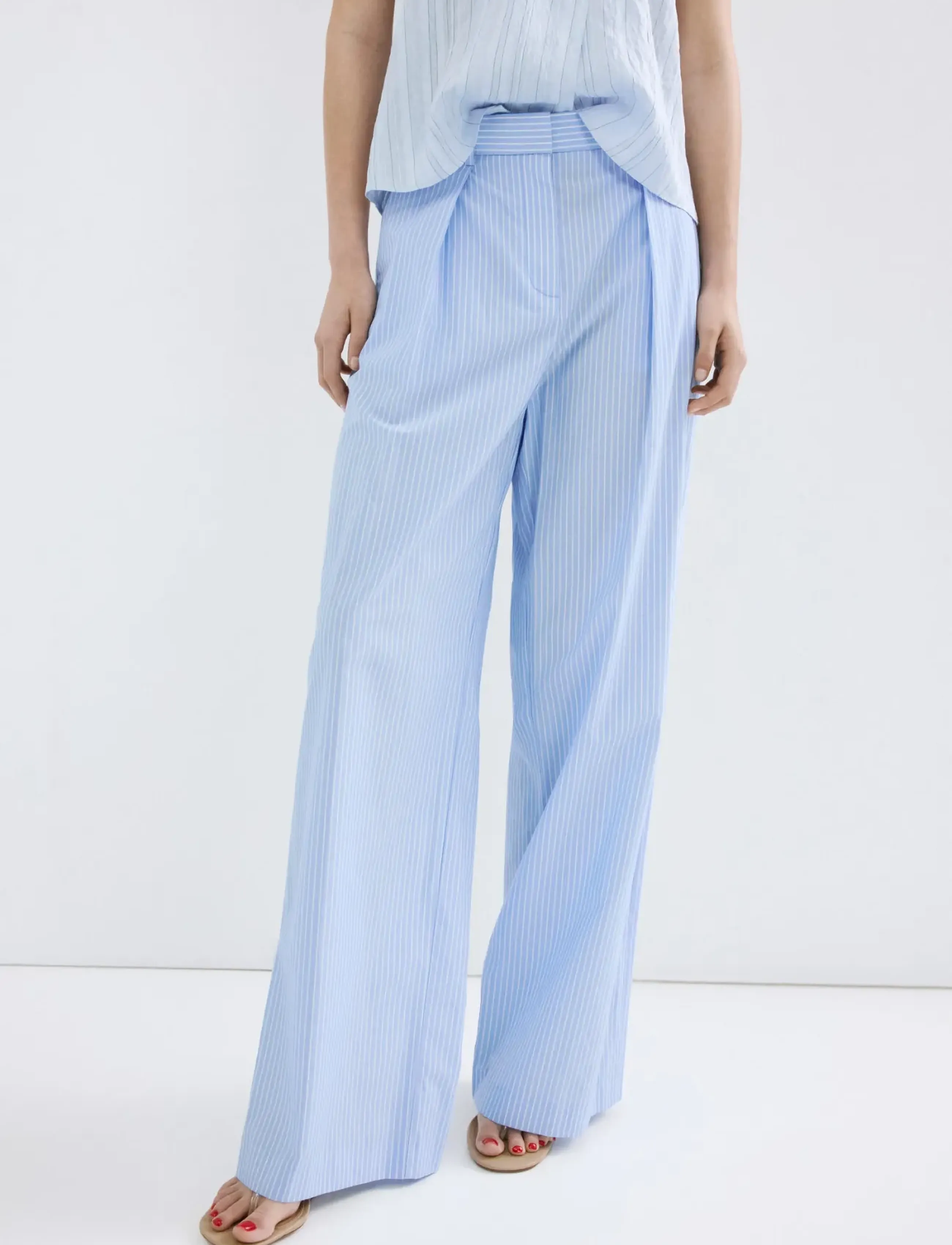 Mango Pinstripe Lyocell Trousers, 42, Blue, Bukser > Brede Ben, Dame