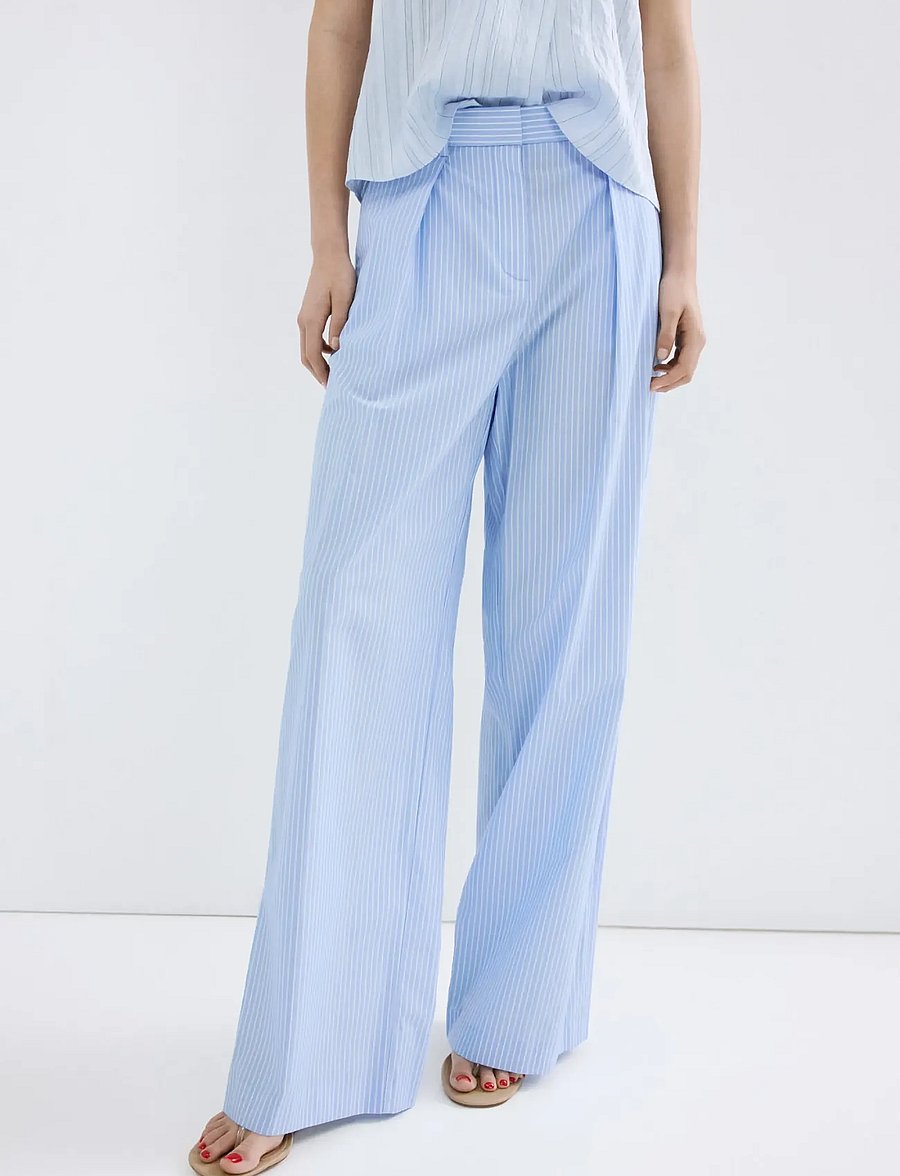 Mango - Pinstripe lyocell trousers - bukser med brede ben - medium blue - 0
