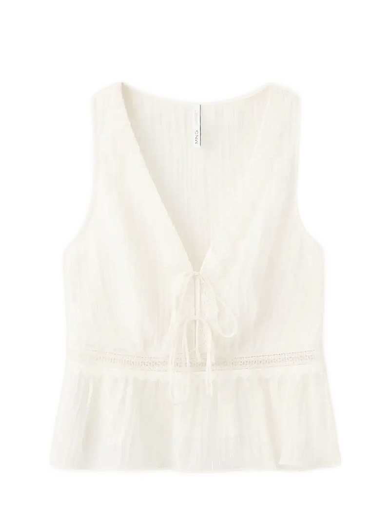 Mango - Lyocell top with contrasting trim - tanktops - light beige - 1