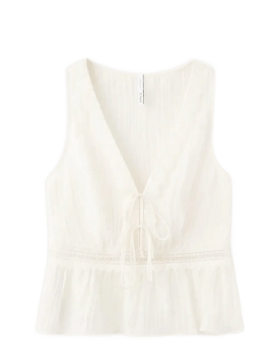 Mango - Lyocell top with contrasting trim - linnen - light beige - 1