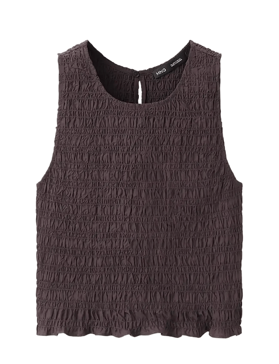 Mango - Honeycomb Lyocell Top - crop tops - dark brown - 1