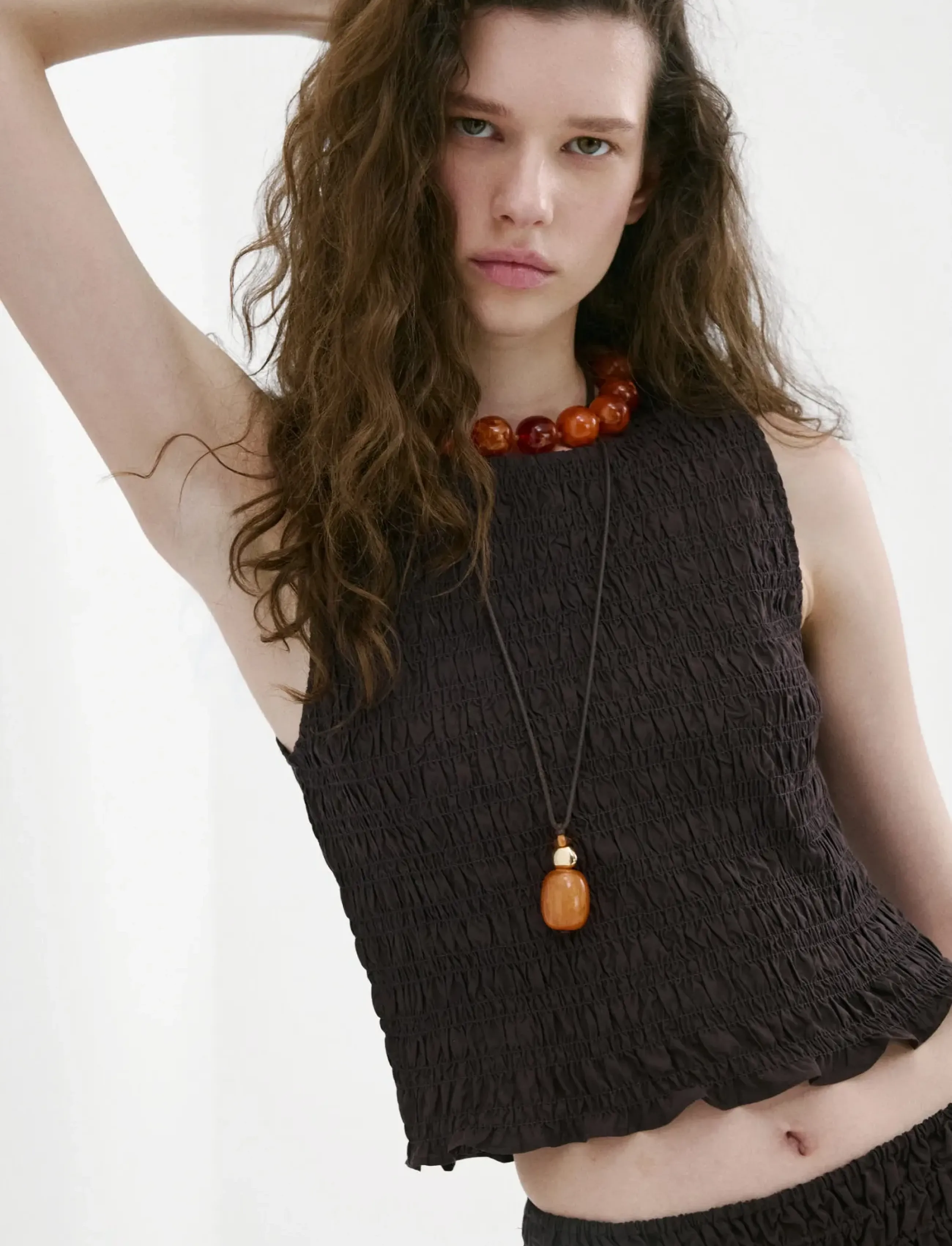 Mango Honeycomb Lyocell Top, XL, Crop Oberteile, Braun - Sleeveless Frauen
