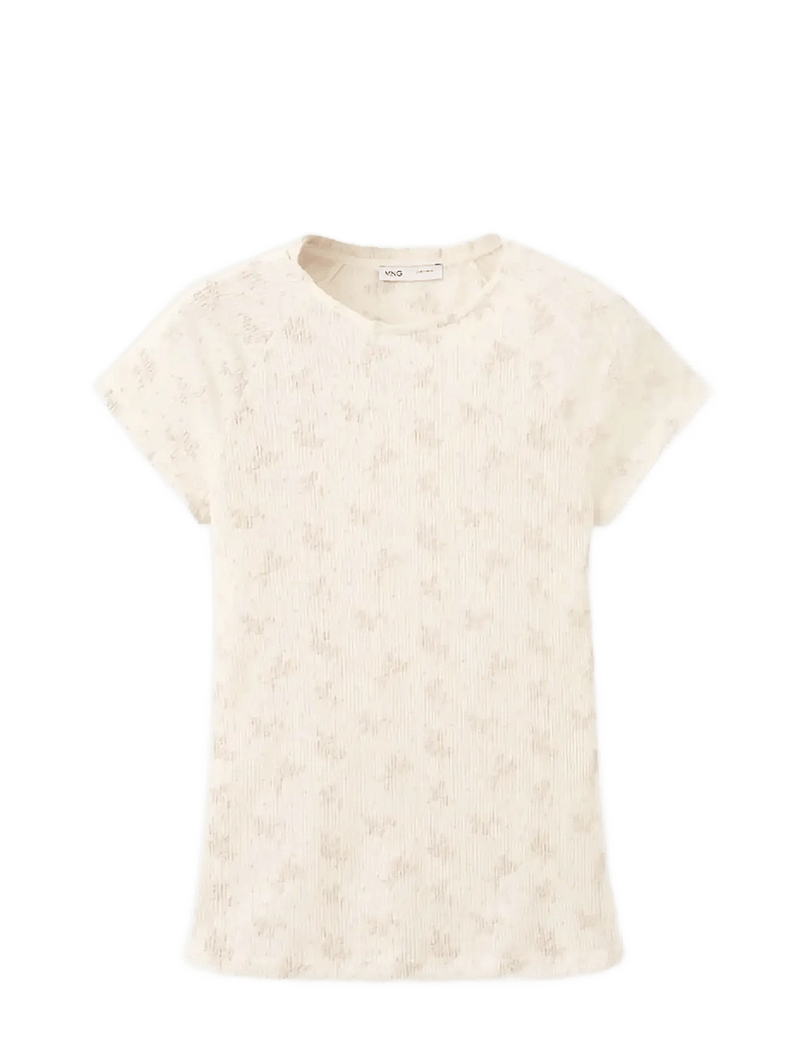 Mango - T-shirt with raised embroidered details - t-shirts - light beige - 1