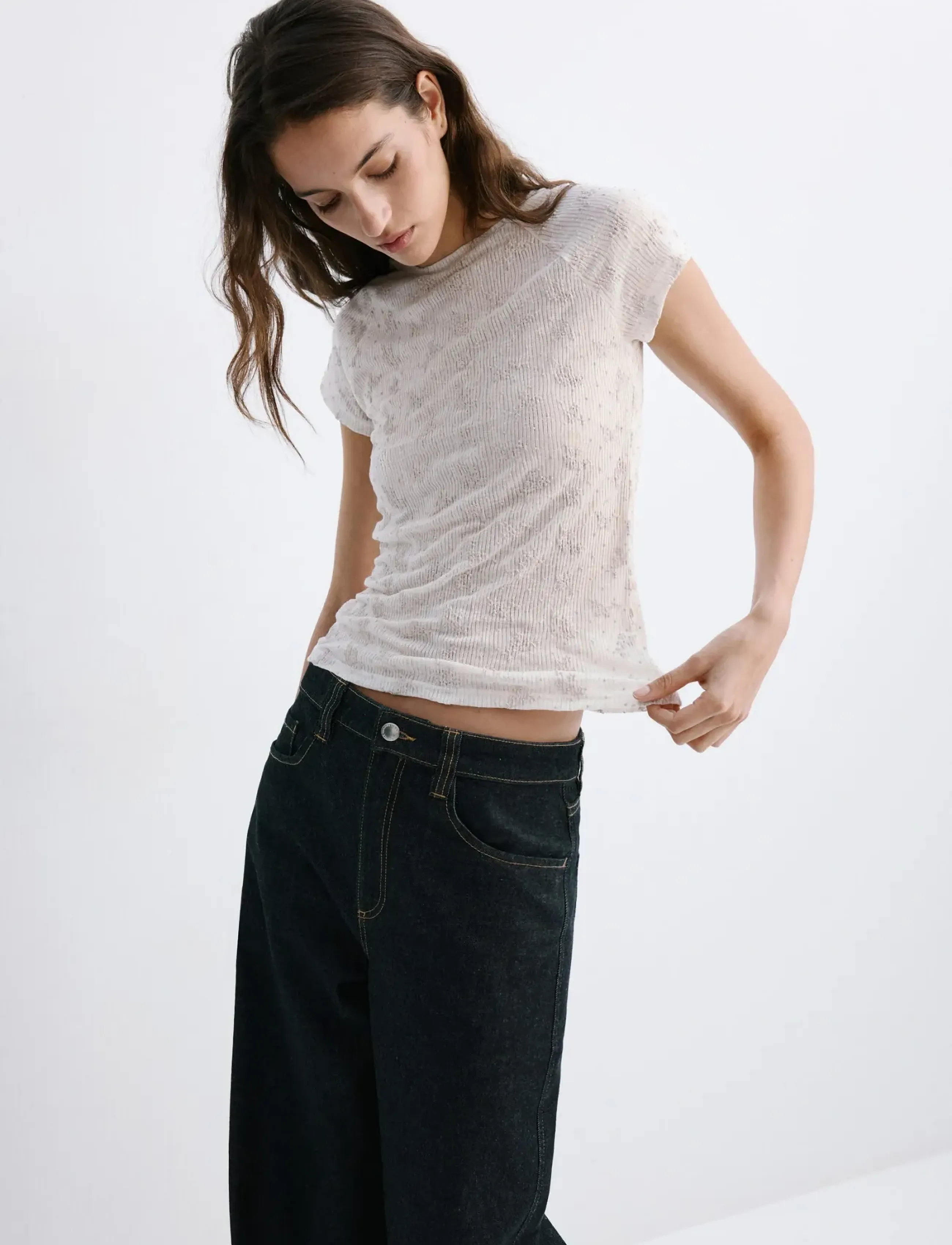 Mango T-Shirt With Raised Embroidered Details, XS, T-shirts & Oberteile, Beige - Short-sleeved, Frauen