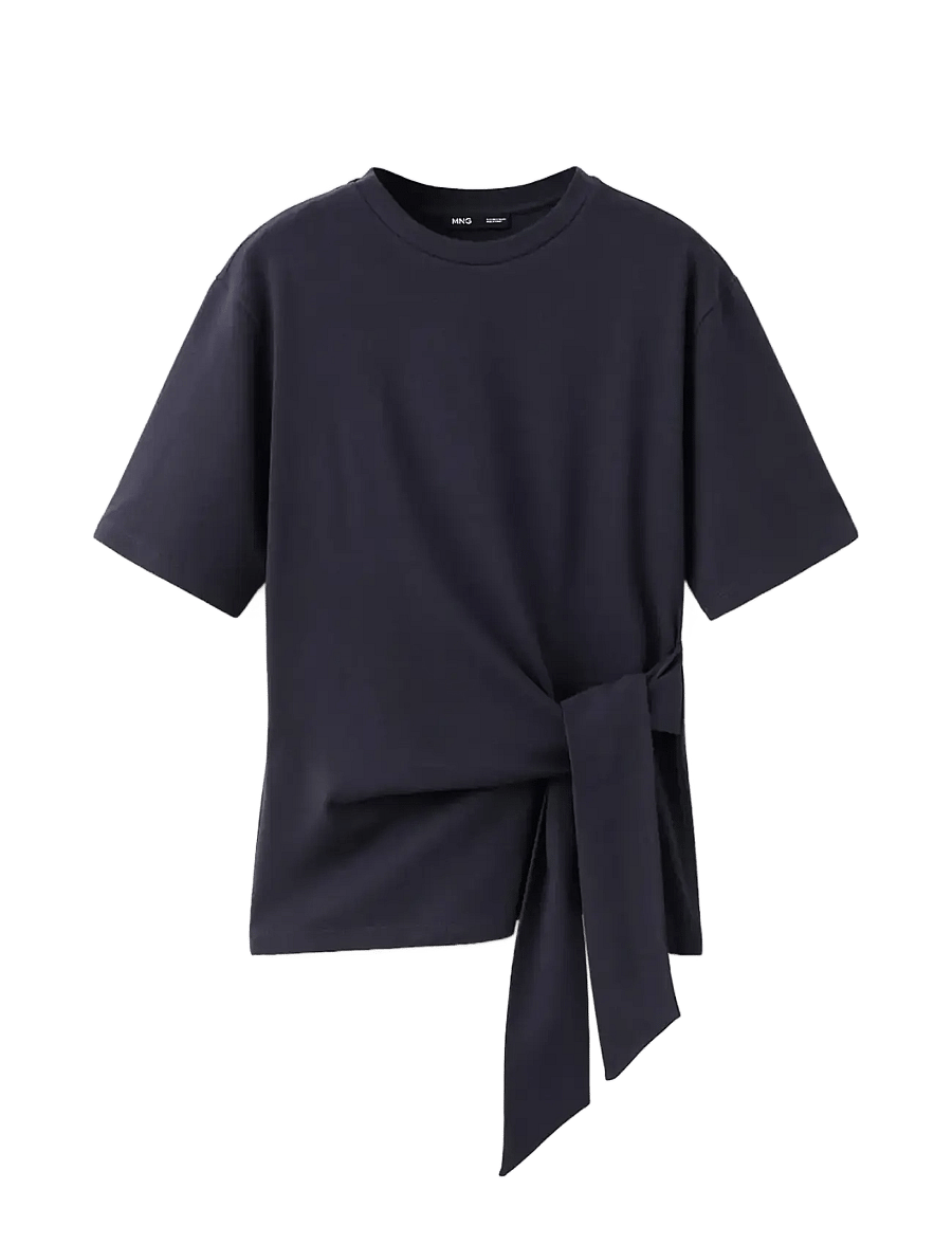 Mango - Cotton T-shirt with side bow - t-shirts - navy - 1