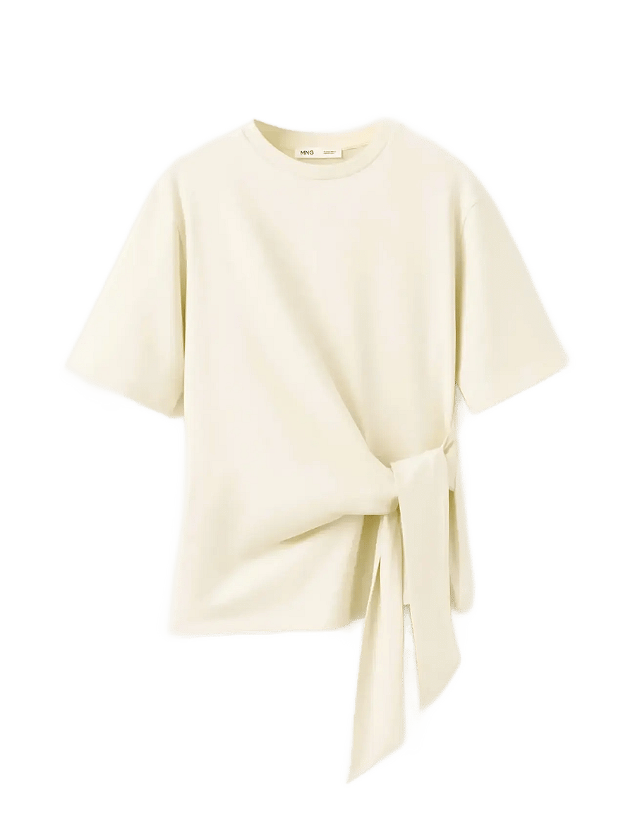 Mango - Cotton T-shirt with side bow - t-shirts - yellow - 1