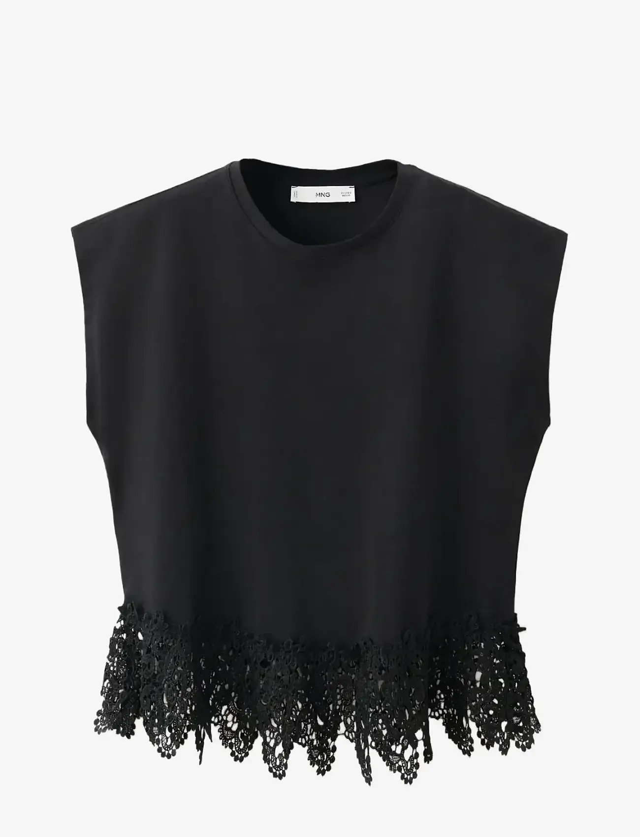 Mango - Cotton T-shirt with broderie anglaise embroidery - tanktops - black - 1