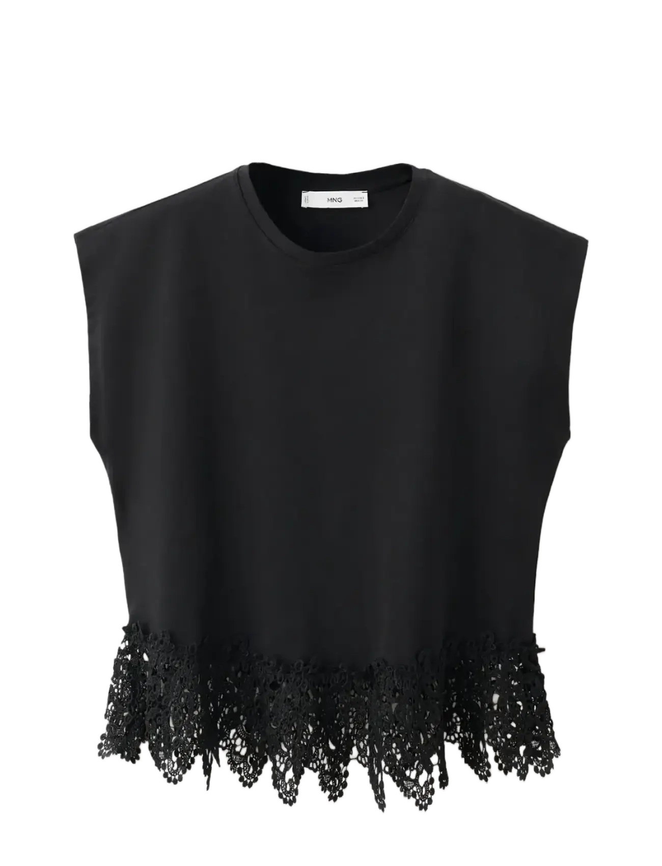 Mango Cotton T-shirt with broderie anglaise embroidery - Kläder - BLACK / black