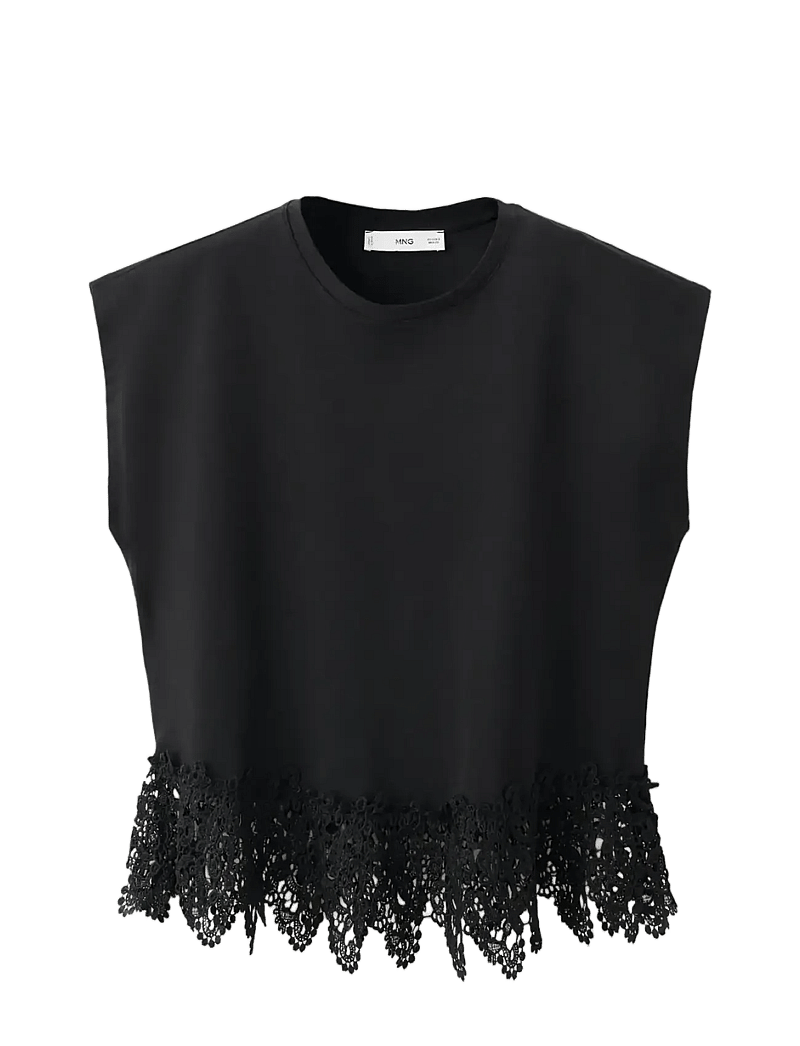 Mango - Cotton T-shirt with broderie anglaise embroidery - tanktops - black - 1