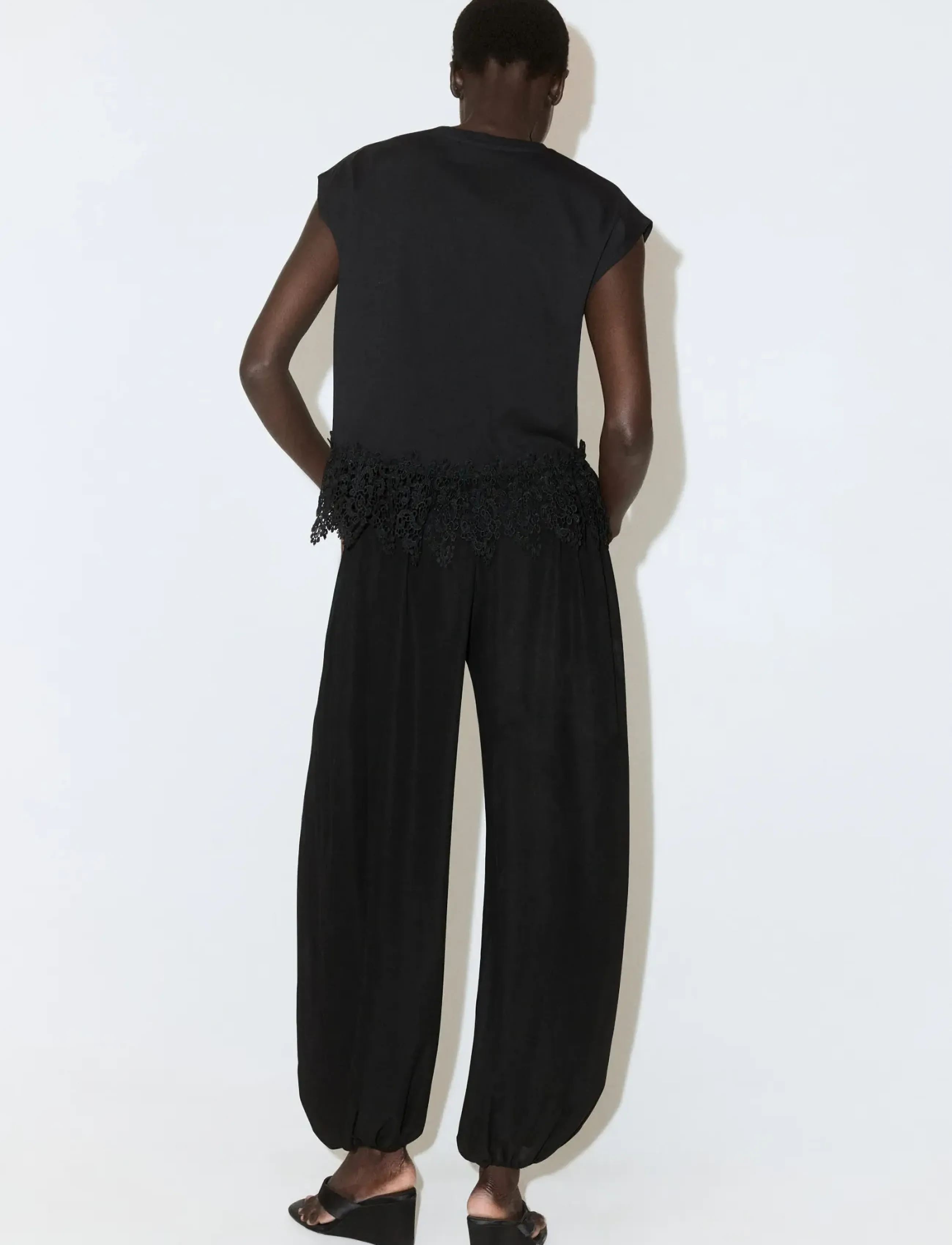 Mango - Cotton T-shirt with broderie anglaise embroidery - linnen - black - 2