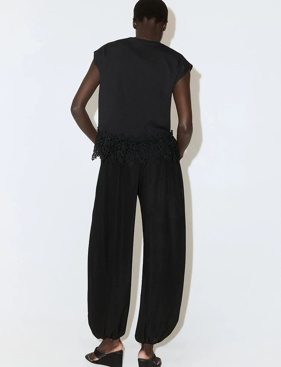 Mango - Cotton T-shirt with broderie anglaise embroidery - tanktops - black - 2