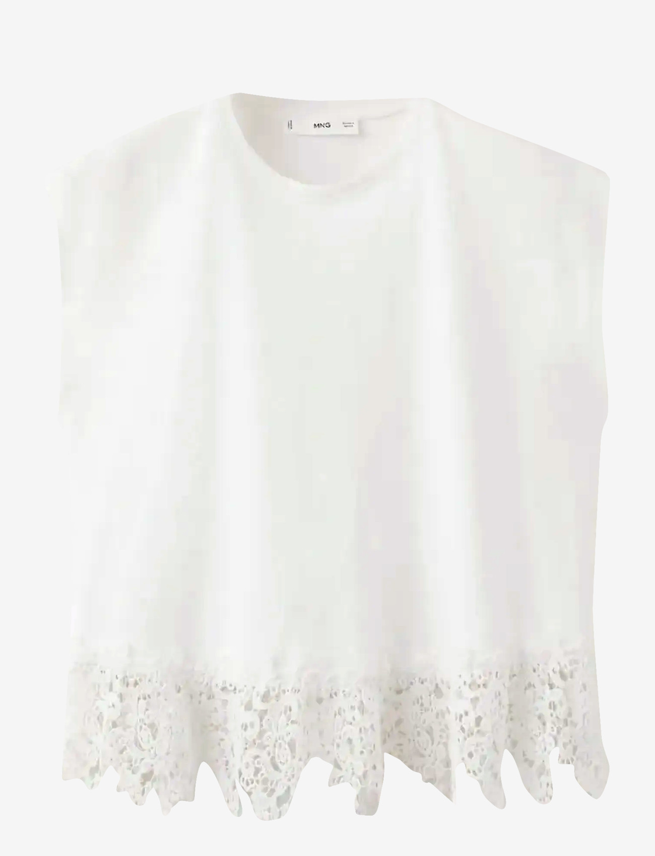 Mango - Cotton T-shirt with broderie anglaise embroidery - tanktops - white - 1
