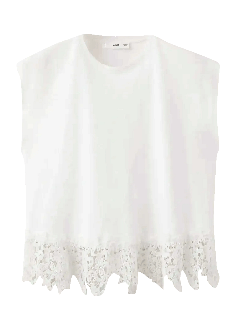 Mango - Cotton T-shirt with broderie anglaise embroidery - tanktops - white - 1