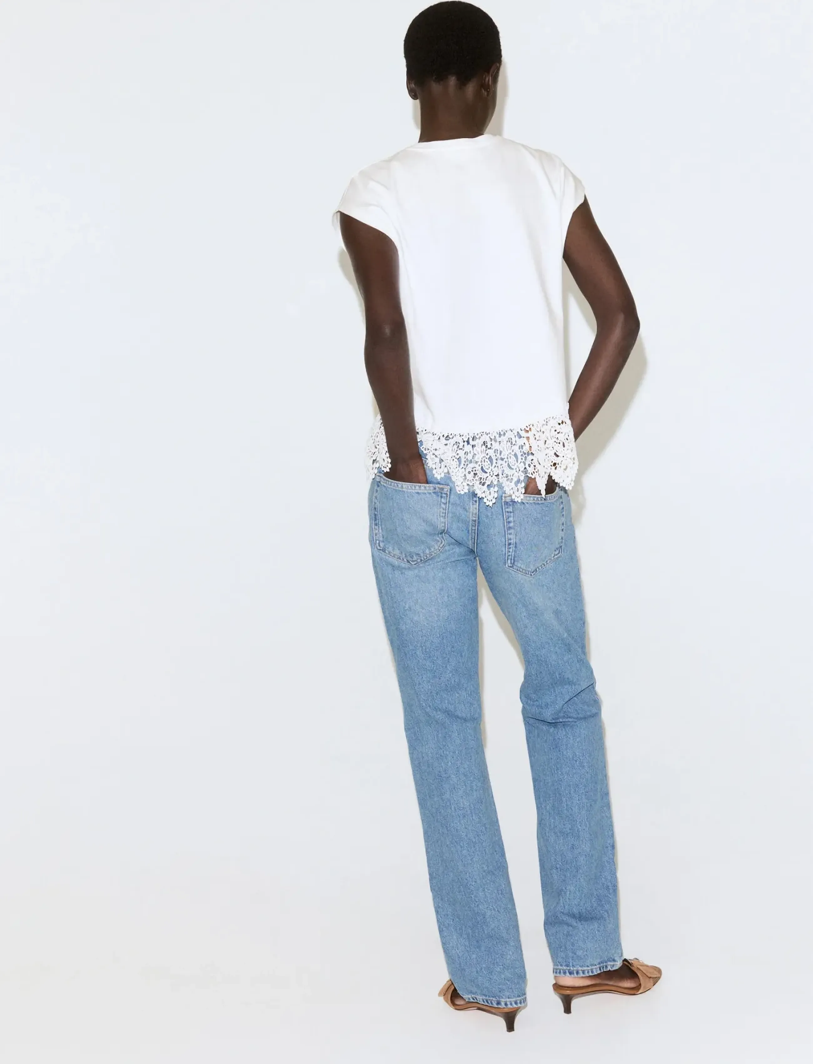 Mango - Cotton T-shirt with broderie anglaise embroidery - linnen - white - 2