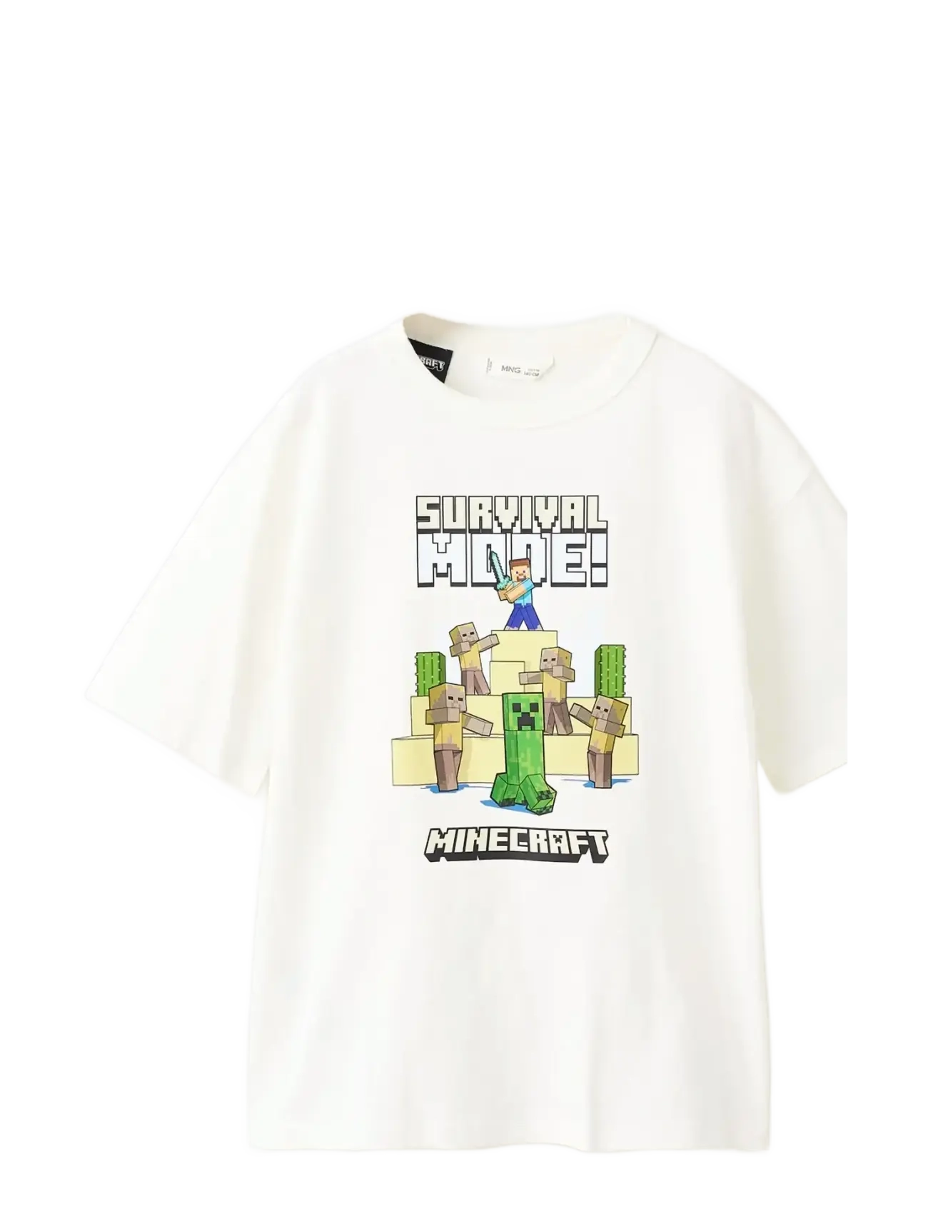 MANGO Minecraft Baumwolle T-Shirt Cream - 9-10 - Kinder