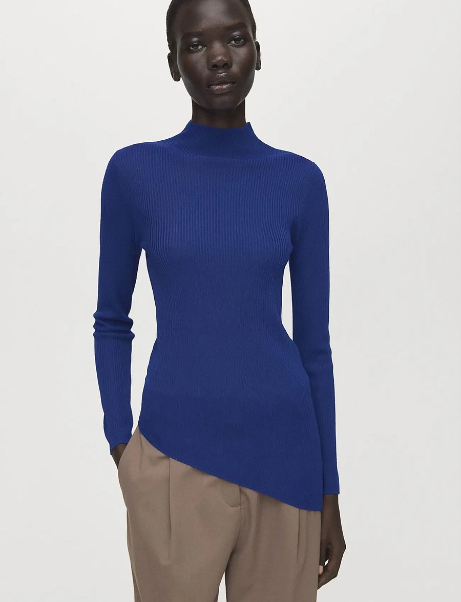 Mango - Sweater with asymmetrical turtleneck - striktrøjer - bright blue - 0