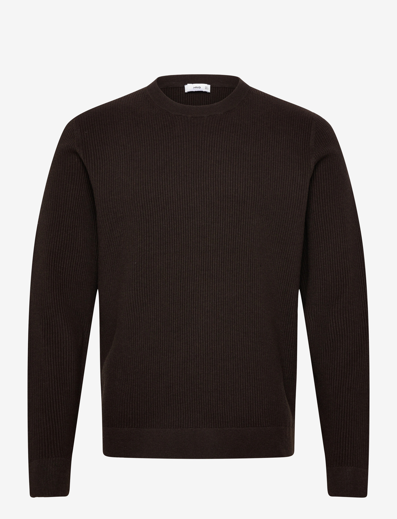 Mango - Fine rib-knit cotton sweater - rundhalsad - dark brown - 0