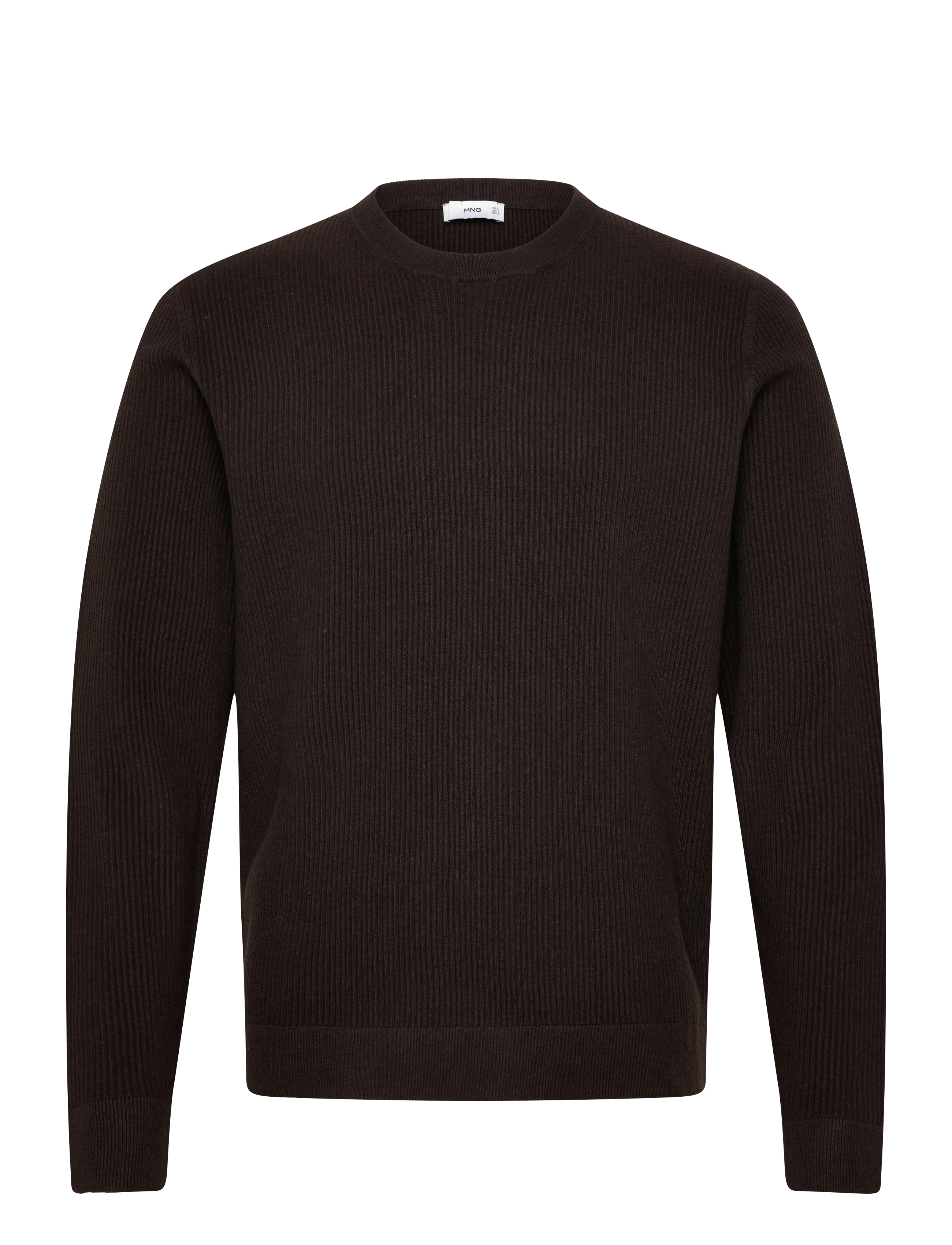 Fine rib-knit cotton sweater - DARK BROWN