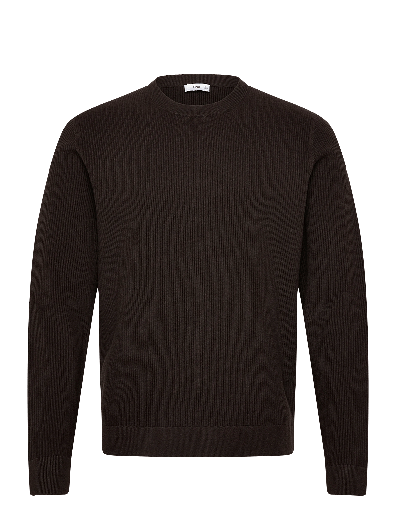 Mango - Fine rib-knit cotton sweater - rundhals - dark brown - 0