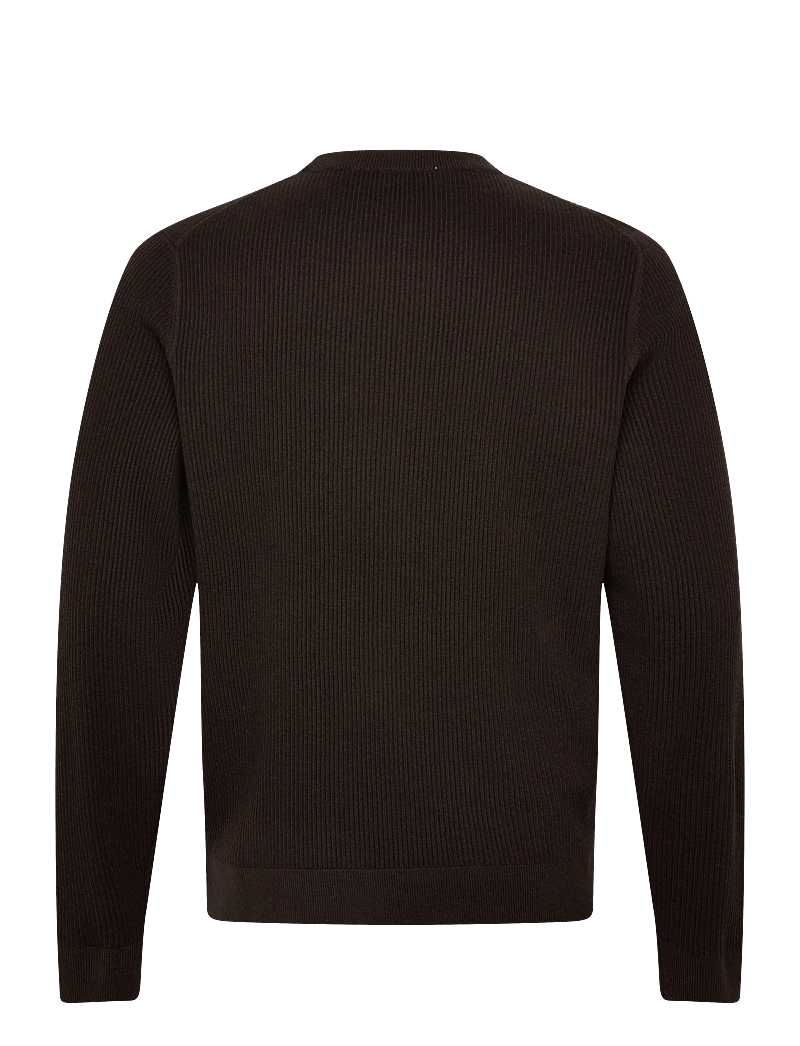 Mango - Fine rib-knit cotton sweater - rundhals - dark brown - 1