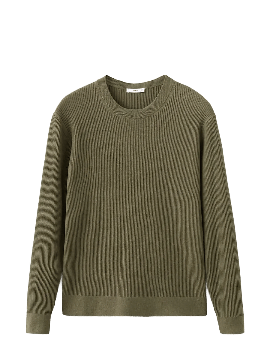 Mango - Fine rib-knit cotton sweater - rund hals - dark green - 1