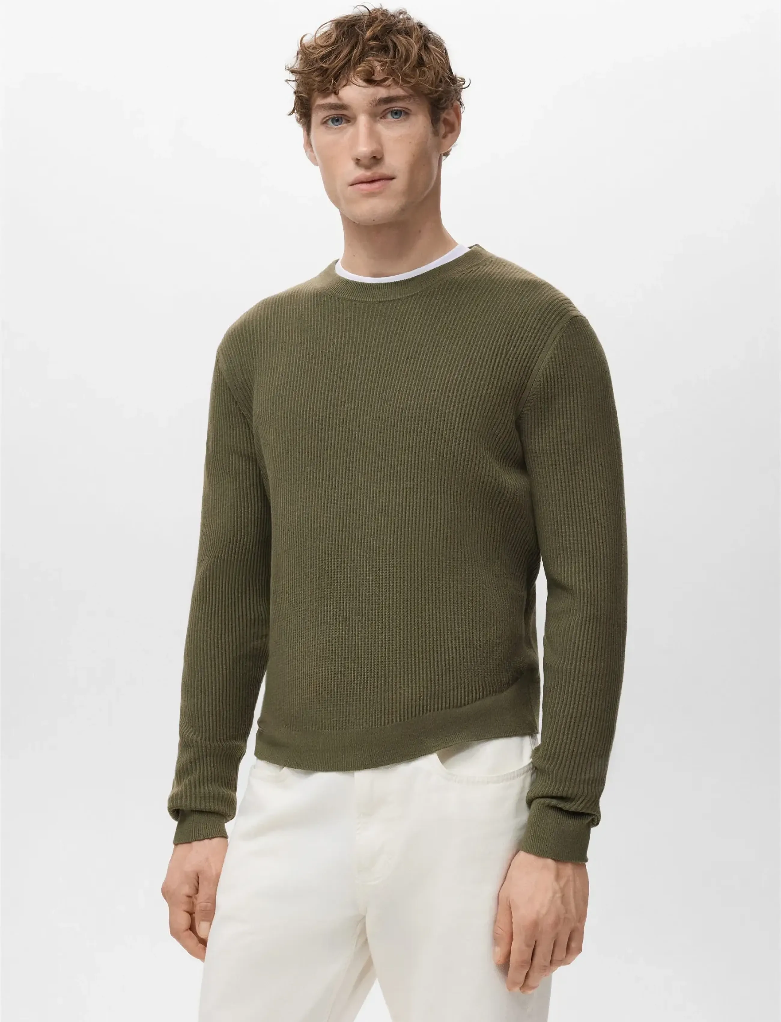 Mango Fine rib-knit cotton sweater - Säsongens färger - DARK GREEN / khaki/green
