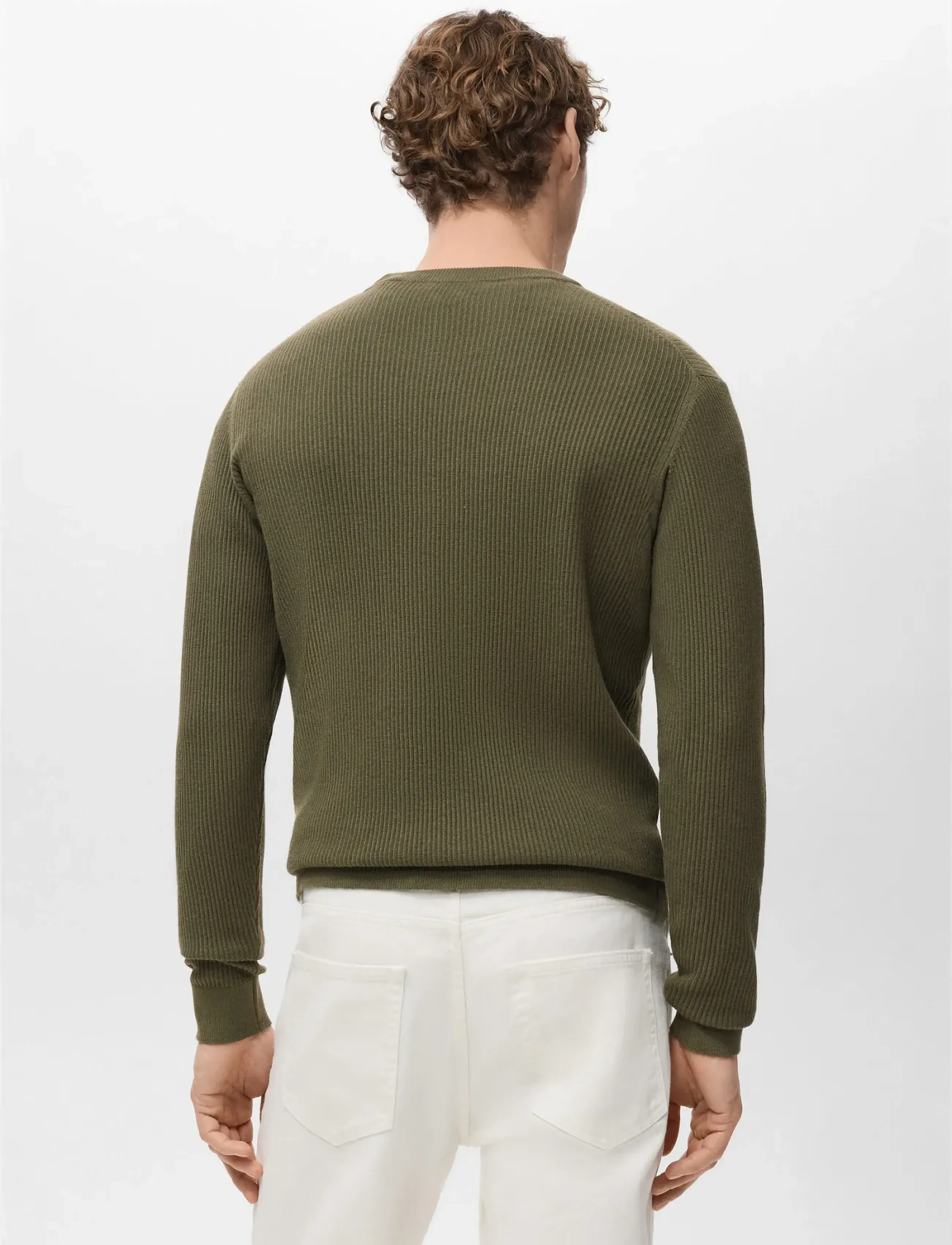 Mango - Fine rib-knit cotton sweater - rund hals - dark green - 2